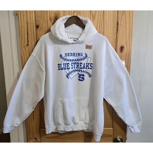 Gildan Heavy Blend Pullover Hoodie Size XL White Long Sleeve Sebring Blue